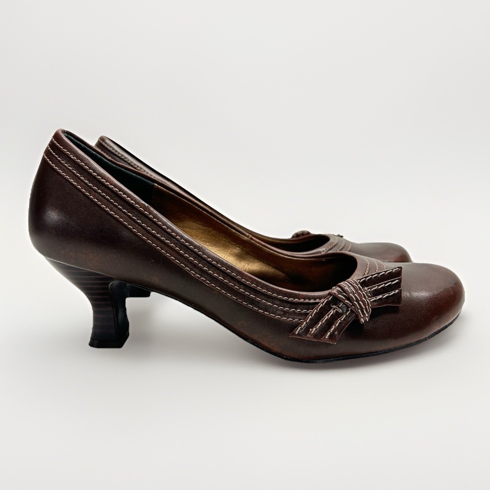 Mudd Y2K Brown Leather Kitten Heel Bow Pump Schoolgirl Academia Office 8.5 M